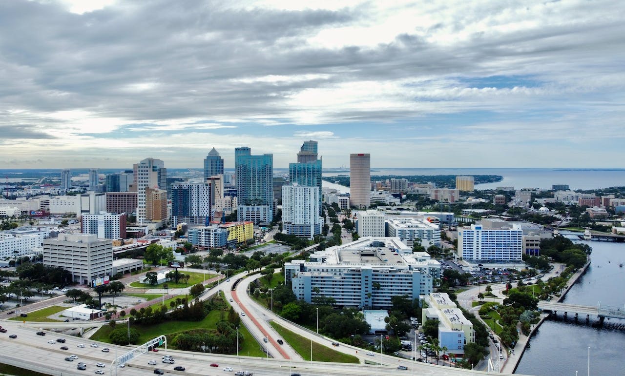 arial shot of tampa FL. Explore Tampa FL with the best real estate agent in Tampa FL